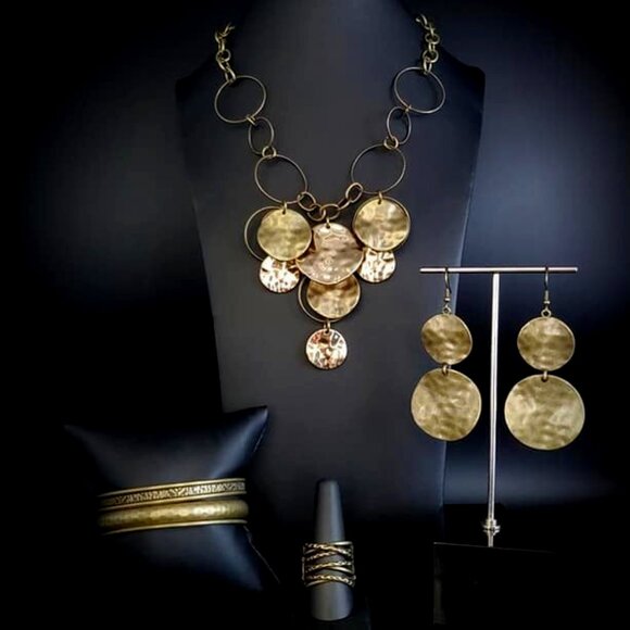 Antiqued Brass Statement Jewelry Set | Bold Industrial - Picture 1 of 3